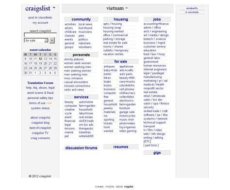Craigslist vietnam - craigslist provides local classifieds and forums for jobs, housing, for sale, services, local community, and events 